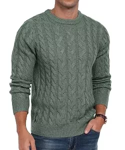 QIXING Pullover & Strickmode QIXING Strickpullover Herren Zopfmuster Pullover Rundhals Lässiger Langarm Grobstrick Sweater Pulli mit Rippenbündchen