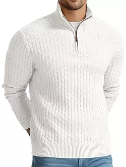 QIXING Pullover & Strickmode QIXING Troyer Herren Pullover mit Zopfmuster und Waffelmuster - Weicher Freizeit-Strickpullover mit 1/4-Reißverschluss und gerippten Kanten Pulli Herren