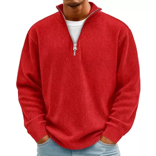 Generic Pullover & Strickmode Herren Rollkragenpullover mit Viertel-Reißverschluss Zip Pullover Warm Strickpullover Langarm Winterpullover Sweater Arbeitspullover Langarmshirt