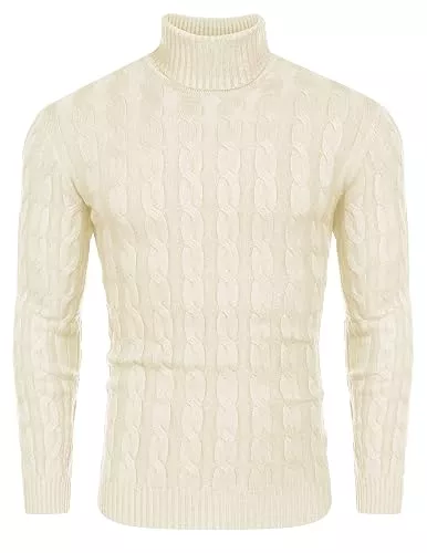 COOFANDY Pullover & Strickmode COOFANDY Herren Rollkragen Pullover Zopfmuster Feinstrick Pulli