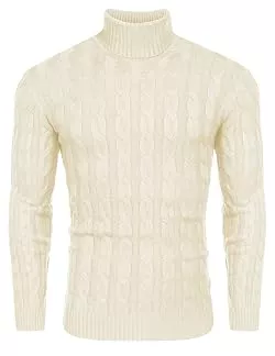 COOFANDY Pullover & Strickmode COOFANDY Herren Rollkragen Pullover Zopfmuster Feinstrick Pulli