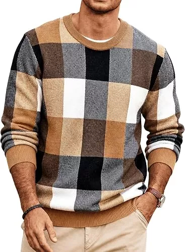 COOFANDY Pullover & Strickmode COOFANDY Herren Pullover Kariert Rundhals Weich Strick