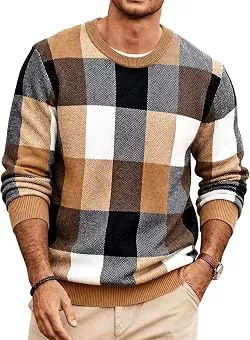 COOFANDY Pullover & Strickmode COOFANDY Herren Pullover Kariert Rundhals Weich Strick