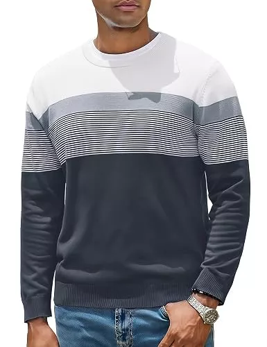 iClosam Pullover & Strickmode iClosam Pullover Herren Gestreift Strickpullover Rundhals Streifenpullover Winter Herrenpullover Freizeit Pulli Männer Regular Fit Sweatshirt für Herren