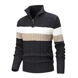 CoXuantion Pullover & Strickmode Herren Strickpullover 1/4 Reißverschluss Pullover Stehkragen