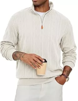 JMIERR Pullover & Strickmode JMIERR Herren Pullove Strick Half Zip Stehkragen Zopfmuster