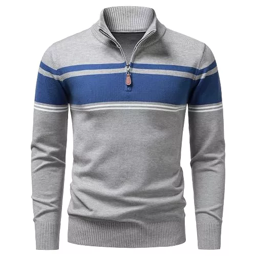 APAELEA Pullover & Strickmode Herren Viertel-Zip Stehkragen Pullover Casual Polo-Pullover Gestreift Sweater Winter Strickpullover