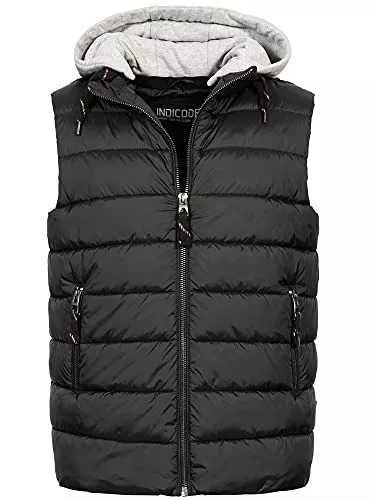 Indicode Westen Indicode Herren Stockton Steppweste mit Abnehmbarer Jersey-Kapuze und 3 Taschen | Regular fit Herrenweste gefütterte Weste in Daunenjacken-Optik Markenweste für Männer