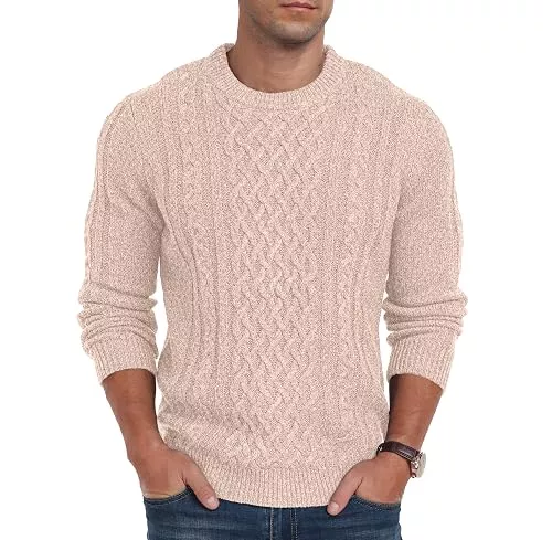 Hisir Pullover & Strickmode Hisir Pullover Herren Winter Strickpullover Dicke Kabelstrick Lässig Rundhals Warm Langärmelig Sweater Rundhals Pulli für Herren