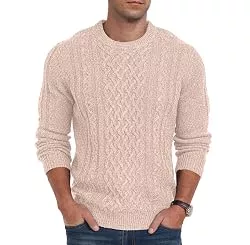 Hisir Pullover & Strickmode Hisir Pullover Herren Winter Strickpullover Dicke Kabelstrick Lässig Rundhals Warm Langärmelig Sweater Rundhals Pulli für Herren