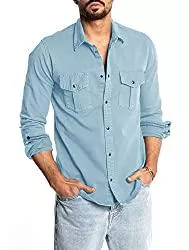 UERI Hemden Herren Baumwolle Hemd Langarm Druckknopf Einfarbig Hemdjacke Elegant Freizeithemd Shirt