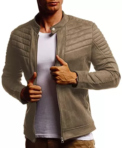 LEIF NELSON Jacken Leif Nelson Herren Jacke Kunst-Lederjacke Freizeitjacke für Männer Bikerjacke Gesteppte Übergangsjacke Sommerjacke Samtjacke Stehkragen LN315