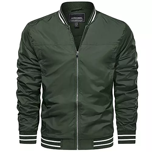 KEFITEVD Jacken KEFITEVD Bomberjacke Herren Leichtes Blouson Sommerjacke mit Gestreiftem Bund Innentasche Sommer Herbst Bomber Jacke