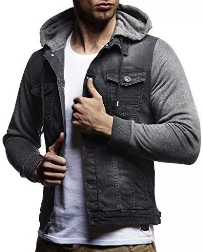 Leif Nelson Jacken Leif Nelson Herren Sweat-Jacke Denim Vintage Jeans-Jacke für Männer mit Kapuze Slim-Fit Langarm Freizeit Hoodie verwaschen, Casual
