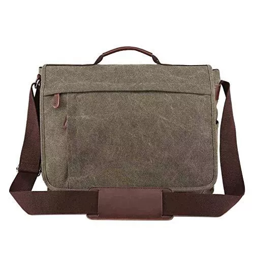 Neuleben Taschen & Rucksäcke Neuleben Vintage Groß Umhängetasche Schultertasche 17 Zoll Laptoptasche Canvas Messenger Bag Damen Herren (Grün)