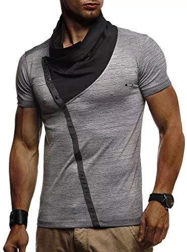Leif Nelson T-Shirts Leif Nelson Herren Sommer T-Shirt Stehkragen Slim Fit Casual Baumwolle-Anteil Cooles weißes schwarzes Männer Kurzarm-T-Shirt Hoodie-Sweatshirt-Longsleeve lang