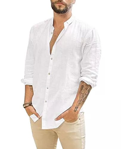 Maavoki Hemden Maavoki Leinenhemd Herren Hemd Langarm Regular Fit Button Down Sommerhemd Männer Sommer Freizeithemd Shirts M-XXL