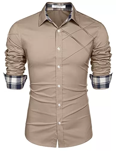 COOFANDY Hemden COOFANDY Herren Baumwollhemden Langarm Hemd mit kariertem Kragen Slim Fit Lässiges Hemd mit Knöpfen