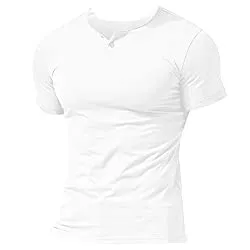 Muscle Alive T-Shirts Herren Henley Beiläufig Kurzarm T-Shirt Single Taste Knopfleiste Einfacher V-Ausschnitt Hemden Baumwolle