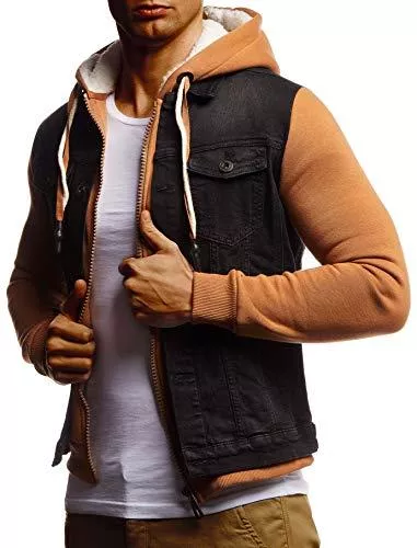 Leif Nelson Jacken Leif Nelson Herren Jeansjacke schwarz Jeans Jacke für Männer Freizeitjacke Übergangsjacke mit Kapuze Hoodie Kapuzenjacke verwaschen Casual Slim Fit