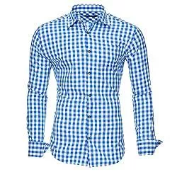 Kayhan Hemden Kayhan Herren Kariertes-Langarm-Hemd Oktoberfest Trachtenhemd Herren Slim-Fit-Herrenhemden Kariert Hemden