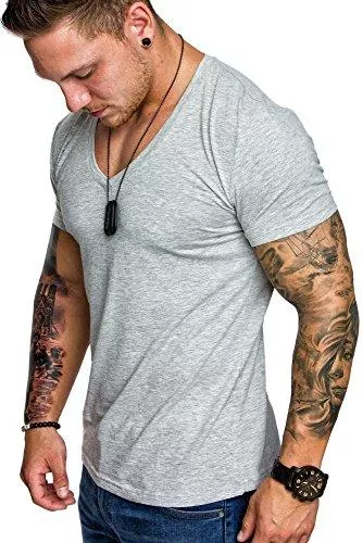 Amaci&amp;Sons T-Shirts Amaci&amp;Sons Oversize Herren Slim-Fit V-Neck Basic T-Shirt V-Ausschnitt 1-0006