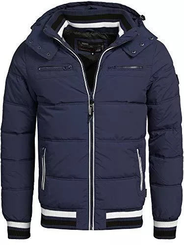 Indicode Jacken Indicode Herren Marlon Steppjacke in Daunenjacken-Optik mit Abnehmbarer Kapuze | warme Winterjacke gefütterte Übergangsjacke Regenjacke mit 6 Taschen Jacke für Männer