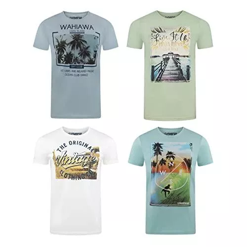 riverso T-Shirts riverso Herren T-Shirt RIVLukas 4er Pack Fotodruck Rundhals Kurzarm Shirt Regular Baumwolle