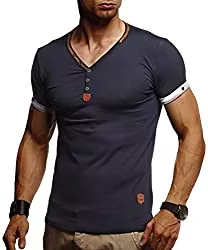 LEIF NELSON T-Shirts Leif Nelson Herren Sommer T-Shirt V-Ausschnitt Slim Fit Baumwolle-Anteil Moderner Männer T-Shirt V-Neck Hoodie-Sweatshirt Kurzarm lang LN1390