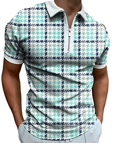 seiveini Poloshirts seiveini Poloshirt Herren Kurzarm Sommer Hemd mit Vintage Druck V-Ausschnitt mit Reißverschluss Bluse Polo Streifen Pullover Strick T-Shirt Casual Tops Golf Shirt Slim Fit Workout