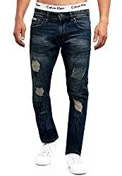 Indicode Jeans Indicode Herren Mcintyre Jeanshose aus 98% Baumwolle mit 5 Taschen | Herrenjeans Denim Stretch Jeans Hose Herrenhose Regular fit Men Washed Out Destroyed Stretchjeans f. Männer