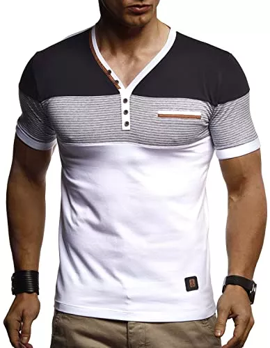 Leif Nelson T-Shirts Leif Nelson Herren Sommer T-Shirt V-Ausschnitt Slim Fit Baumwolle-Anteil Basic Männer T-Shirt V-Neck Hoodie-Sweatshirt Kurzarm lang Weißes Jungen Shirt Kurzarmshirts LN4885