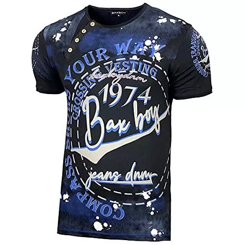 Baxboy T-Shirts Herren Used Look Rundhals T-Shirt Kurzarm Hemd Slim Fit Design Fashion 15045