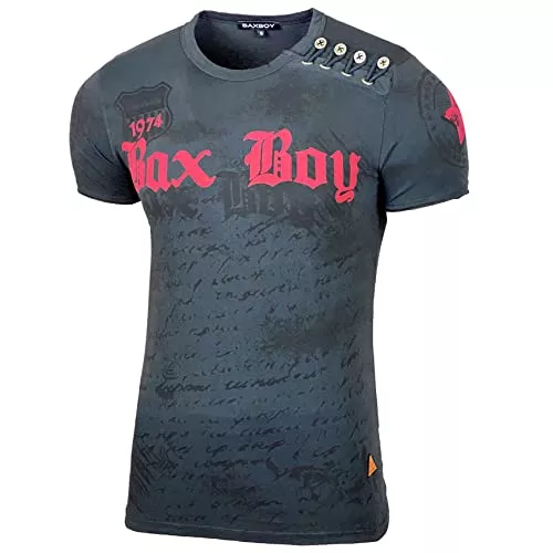 Baxboy T-Shirts Herren Rundhals Vintage T-Shirt Kurzarm Slim Fit Design Fashion Top Print Shirt 102