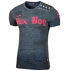 Baxboy T-Shirts Herren Rundhals Vintage T-Shirt Kurzarm Slim Fit Design Fashion Top Print Shirt 102