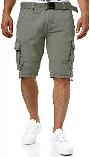 INDICODE Shorts INDICODE Herren Monroe Cargo ZA Shorts m. 6 Taschen inkl. Gürtel aus 100% Baumwolle | Kurze Hose Bermuda Sommer Herrenshorts Short Men Pants Cargohose kurz Sommerhose f. Männer