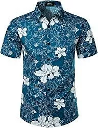 JOGAL Hemden JOGAL Herren Blumen Kurzarm Baumwolle Hawaii Hemd