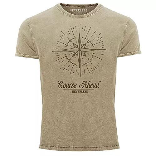 Neverless T-Shirts Neverless Herren T-Shirt Vintage Shirt Printshirt Kompass Windrose Used Look Slim Fit