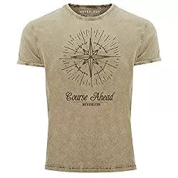 Neverless T-Shirts Neverless Herren T-Shirt Vintage Shirt Printshirt Kompass Windrose Used Look Slim Fit