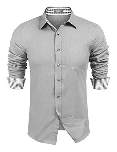 COOFANDY Hemden COOFANDY Herren Hemd Langarm Regular fit Baumwolle Leinenhemd Freizeithemd Shirts Hemden Männer