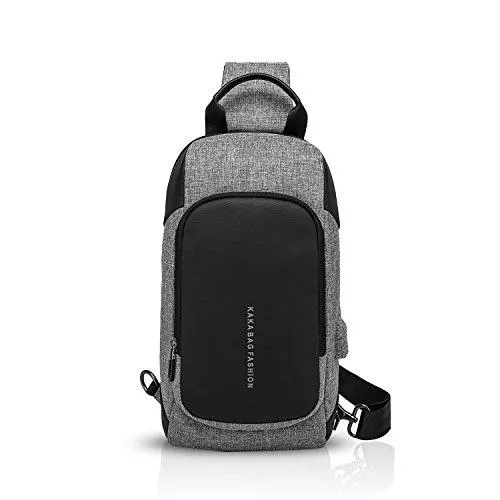 FANDARE Taschen & Rucksäcke FANDARE Ultraleicht Brusttasche Sling Rucksack Beiläufig Daypacks Herren Damen Schultertasche mit USB Umhängetasche für Outdoor Sport Wandern Radfahren Reisen Wasserdicht Polyester Grau