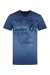 Camp David T-Shirts Camp David Herren T-Shirt mit V-Neck und Used-Optik