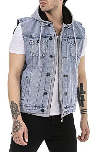 Redbridge Westen Redbridge Jeans-Weste für Herren Sweat-Jacke Jeansjacke mit Kapuze Used Look