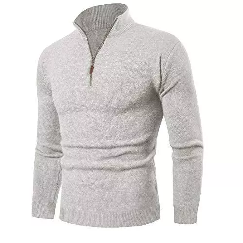 KEFITEVD Pullover & Strickmode KEFITEVD Troyer Strickpullover Herren Stehkragen Pullover Baumwolle Stretch Feinstrickpullover Herbst Winter Langarm Sweater