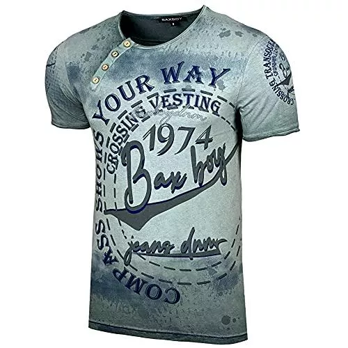 Baxboy T-Shirts Herren Used Look Rundhals T-Shirt Kurzarm Hemd Slim Fit Design Fashion 15045