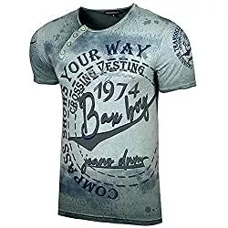Baxboy T-Shirts Herren Used Look Rundhals T-Shirt Kurzarm Hemd Slim Fit Design Fashion 15045