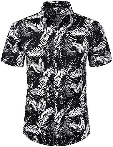 JOGAL Hemden JOGAL Herren Blumen Kurzarm Baumwolle Hawaii Hemd