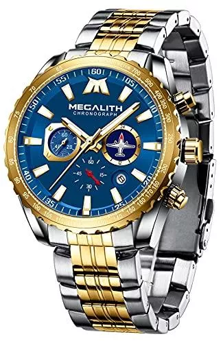 MEGALITH Uhren MEGALITH Herrenuhr Groß Edelstahl Chronographen Armbanduhr Herren Wasserdicht Analog Uhr Herren Elegant Business Designer Uhren fur Männer Lässig Datum Leuchtend Geschenke für Männer