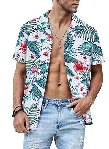 Meilicloth Hemden Meilicloth Hawaii Hemd Männer Funky Hawaiihemd Herren Kurzarm Lässig Button Down Baumwolle Hawaii-Print Diverse Farben