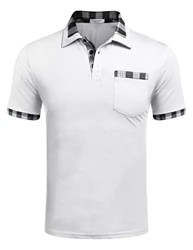 COOFANDY Poloshirts COOFANDY Poloshirt Herren Polohemd Golf Polo Kurzarm Slim Fit Baumwolle Plaid Kragen Sport Sportstil